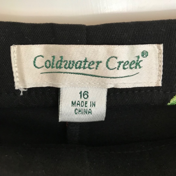 COLDWATER CREEK Cotton Cropped Embroidered Pants Black Capri Plus Size 16 - Picture 8 of 16